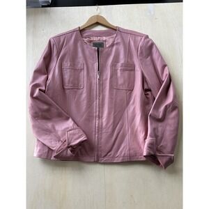 John Paul Richard Jacket Womens XL Pink Leather Collarless Zip Pockets Short